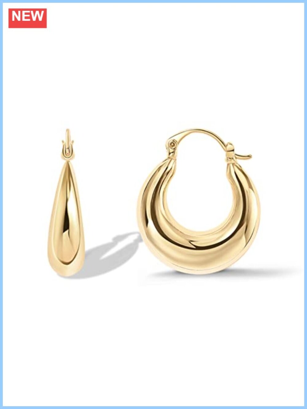 14K Gold Plated Oval Chunky Hoop Earrings Dangle 925 Sterling Silver Posts